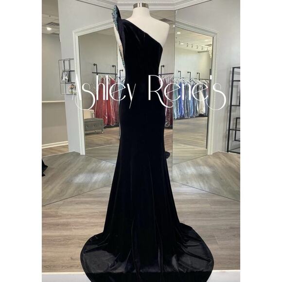 Jovani Couture Pageant Prom Dress Gown Rhinestone Black Size 2 Somers Earrings - Picture 4 of 16